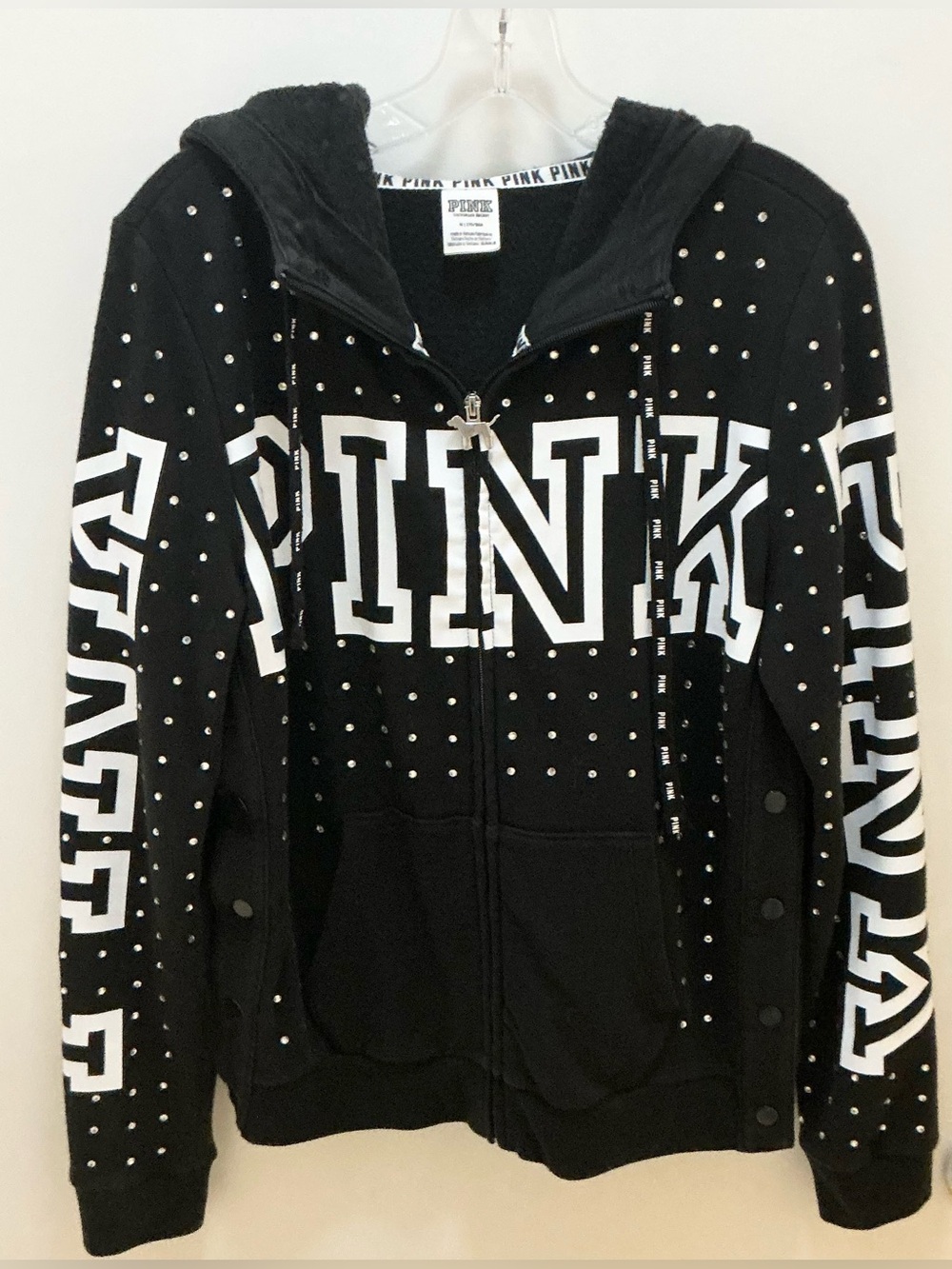 PINK Victoria's Secret Black Rhinestone Logo Zip Hoodie - Bling!